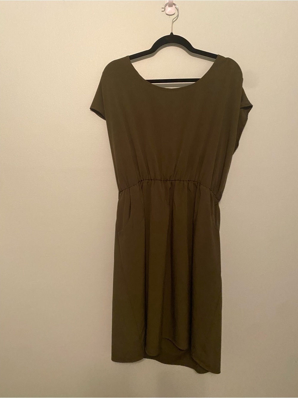 Libian Olive Midi Dress with Gathered Waist